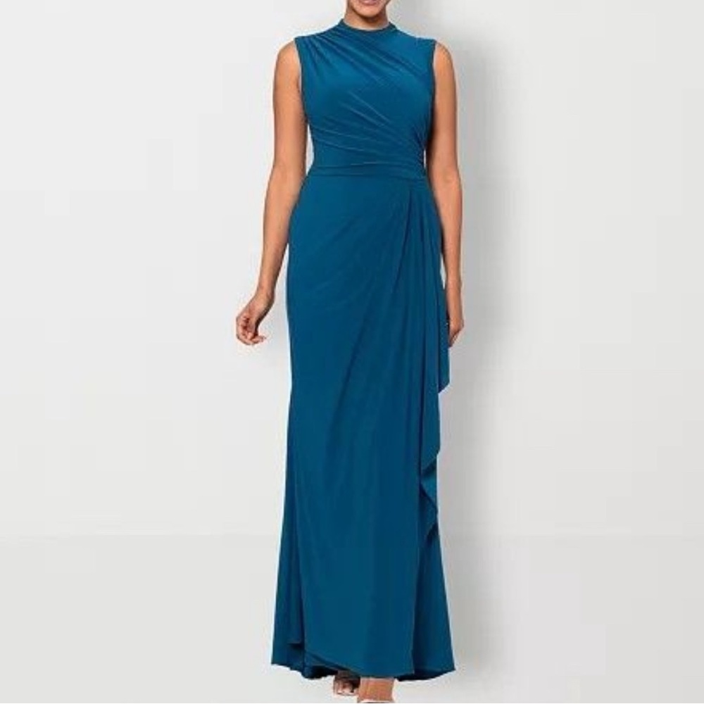DJ Jaz Elegant Teal Sleeveless Maxi Evening Dress Gown 12